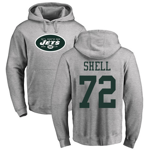 New York Jets Men Ash Brandon Shell Name and Number Logo NFL Football #72 Pullover Hoodie Sweatshirts->new york jets->NFL Jersey